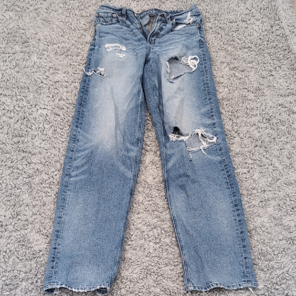 American Eagle Outfitters Light Blue Destroyed Mom Jeans
